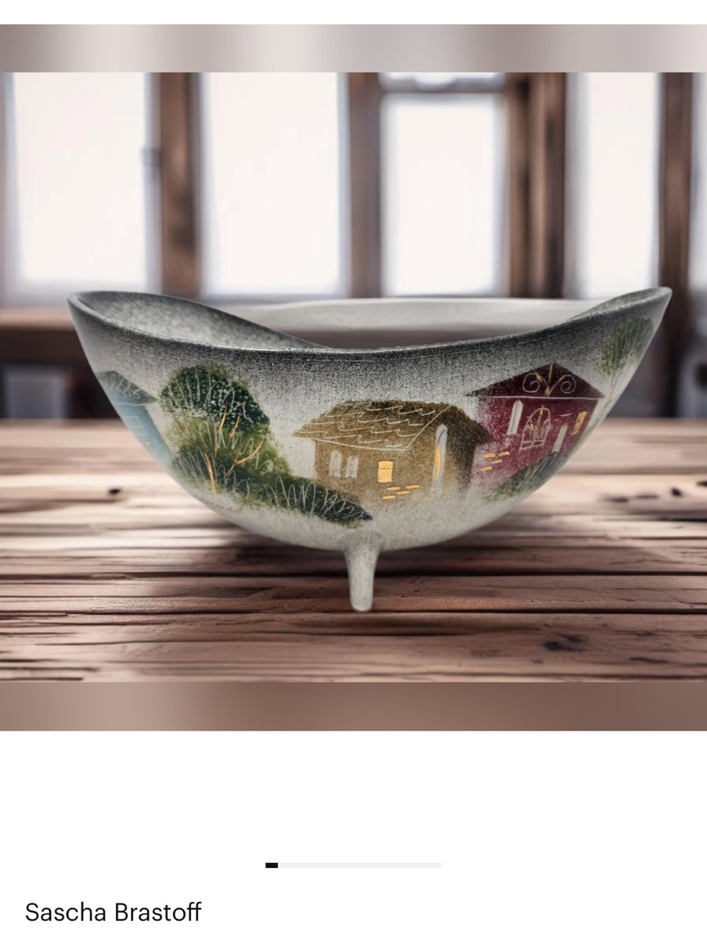 Vintage Sascha Brastoff MCM Flower Frog Bowl Gold Reflective Highlights Signed